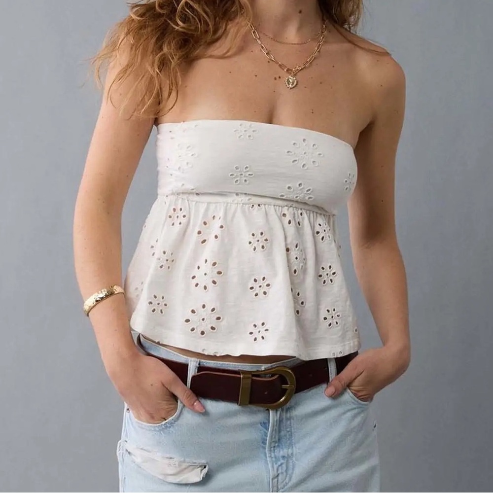 american eagle White Eyelet Tube top
